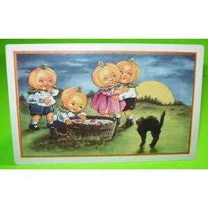 Halloween Postcard Whitney 4 Big Head Fantasy Goblin Children Anthropomorphic